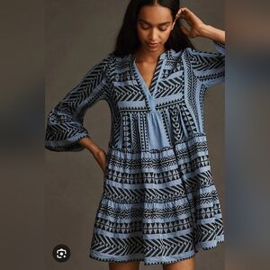 Anthropologie Devotion Twins Embroidered Ella Tunic Blue Dress Size XS EUC